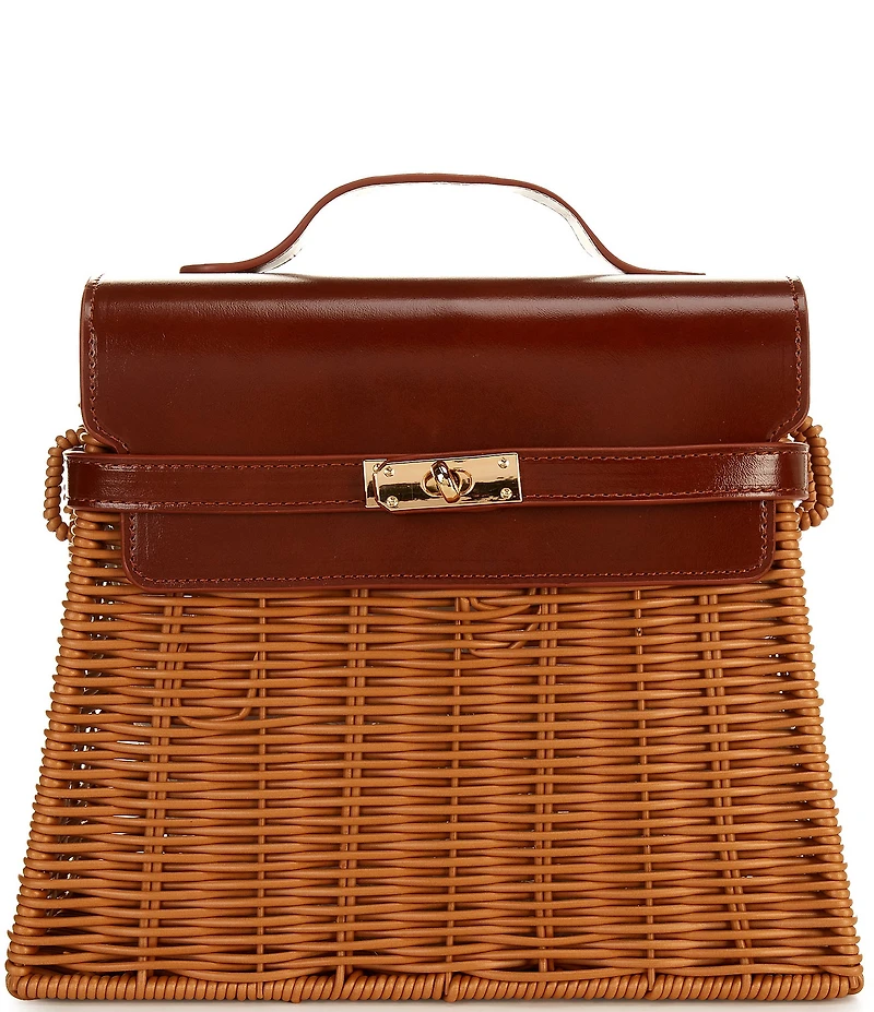 Gianni Bini x Cyd Morris The Dottie Brown Large Wicker Satchel Bag