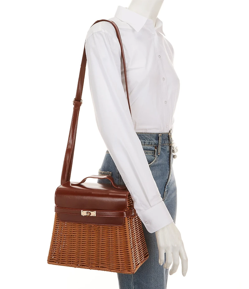 Gianni Bini x Cyd Morris The Dottie Brown Large Wicker Satchel Bag