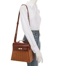 Gianni Bini x Cyd Morris The Dottie Brown Large Wicker Satchel Bag