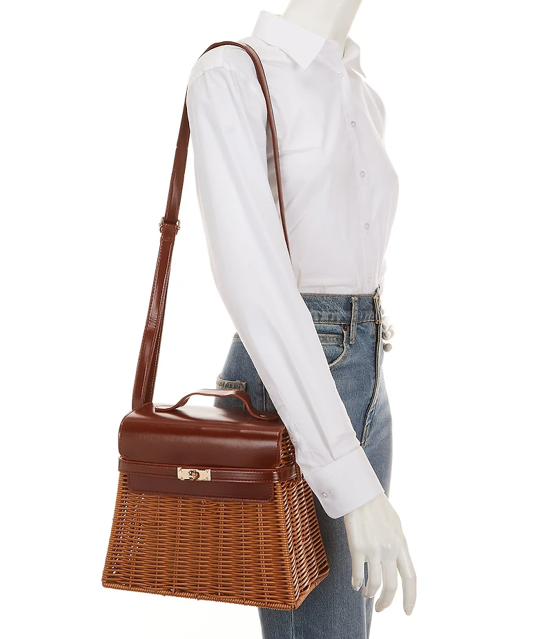 Gianni Bini x Cyd Morris The Dottie Brown Large Wicker Satchel Bag