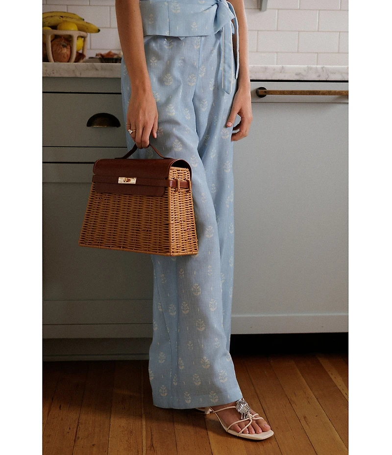 Gianni Bini x Cyd Morris The Dottie Brown Large Wicker Satchel Bag