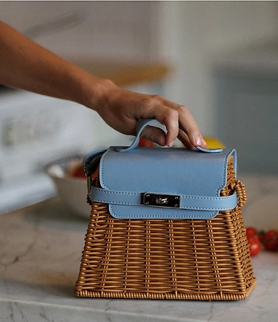 Gianni Bini x Cyd Morris The Dottie Mini Cornflower Wicker Satchel Bag