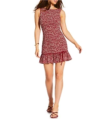 Gianni Bini x Cyd Morris The Jen Boat Neck Sleeveless Crinkle Mini Dress