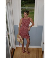 Gianni Bini x Cyd Morris The Jen Boat Neck Sleeveless Crinkle Mini Dress