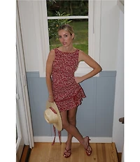 Gianni Bini x Cyd Morris The Jen Boat Neck Sleeveless Crinkle Mini Dress