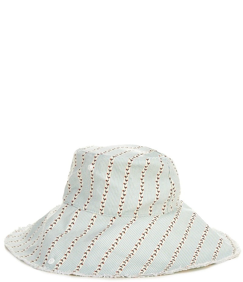Gianni Bini x Cyd Morris The Leo Stripe Print Front Snap Brim Floppy Linen Hat