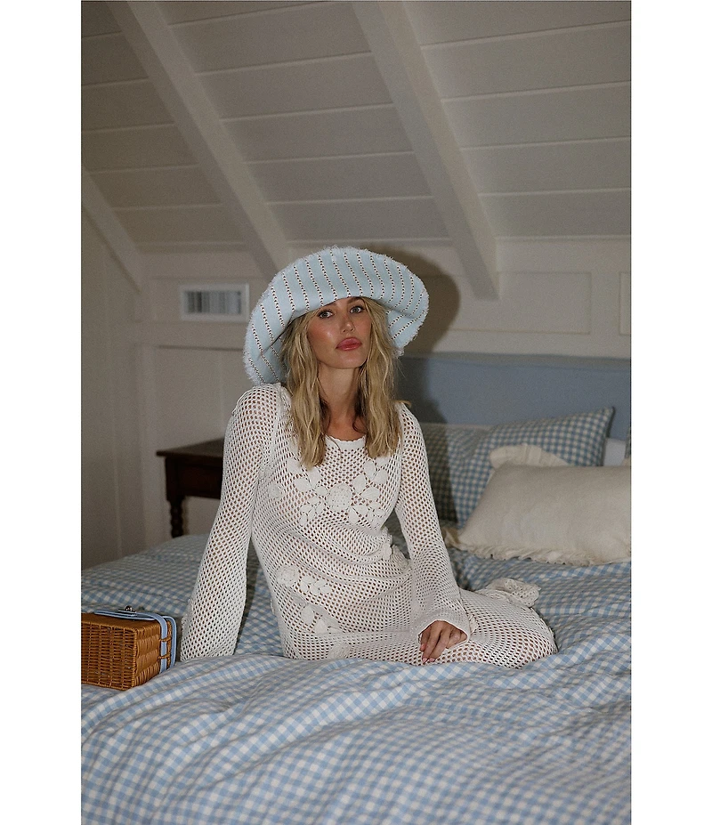 Gianni Bini x Cyd Morris The Leo Stripe Print Front Snap Brim Floppy Linen Hat