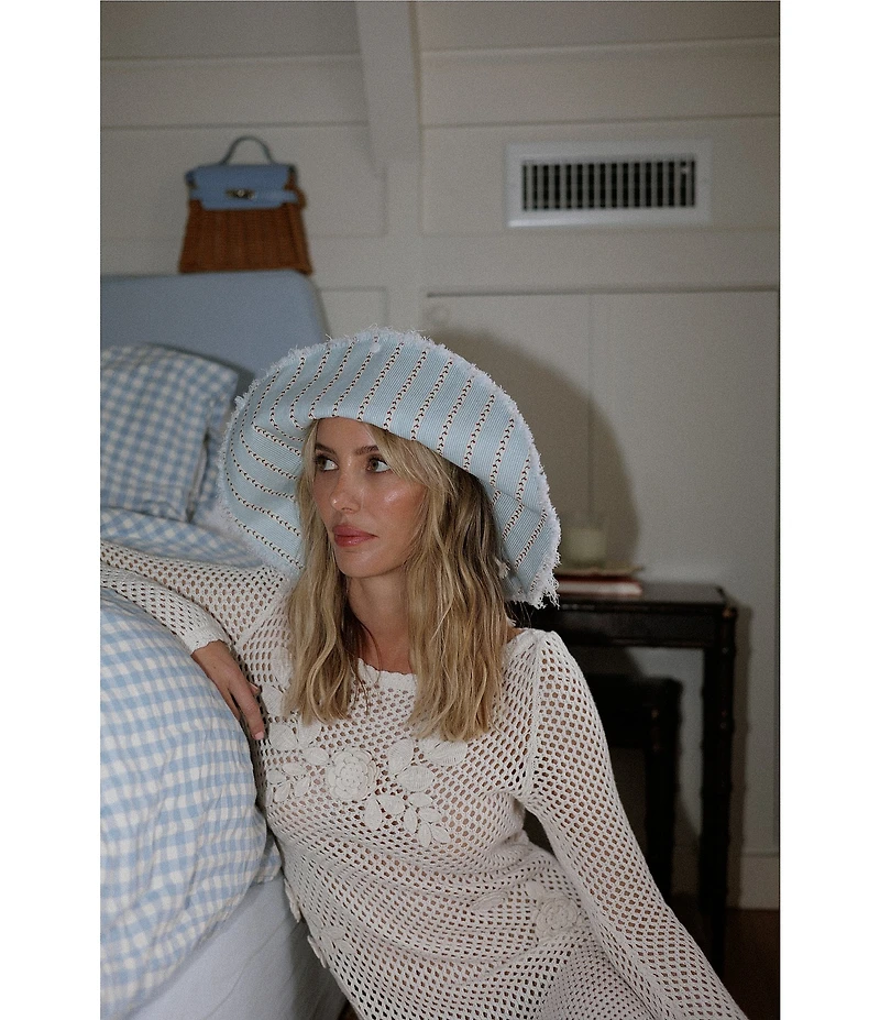 Gianni Bini x Cyd Morris The Leo Stripe Print Front Snap Brim Floppy Linen Hat