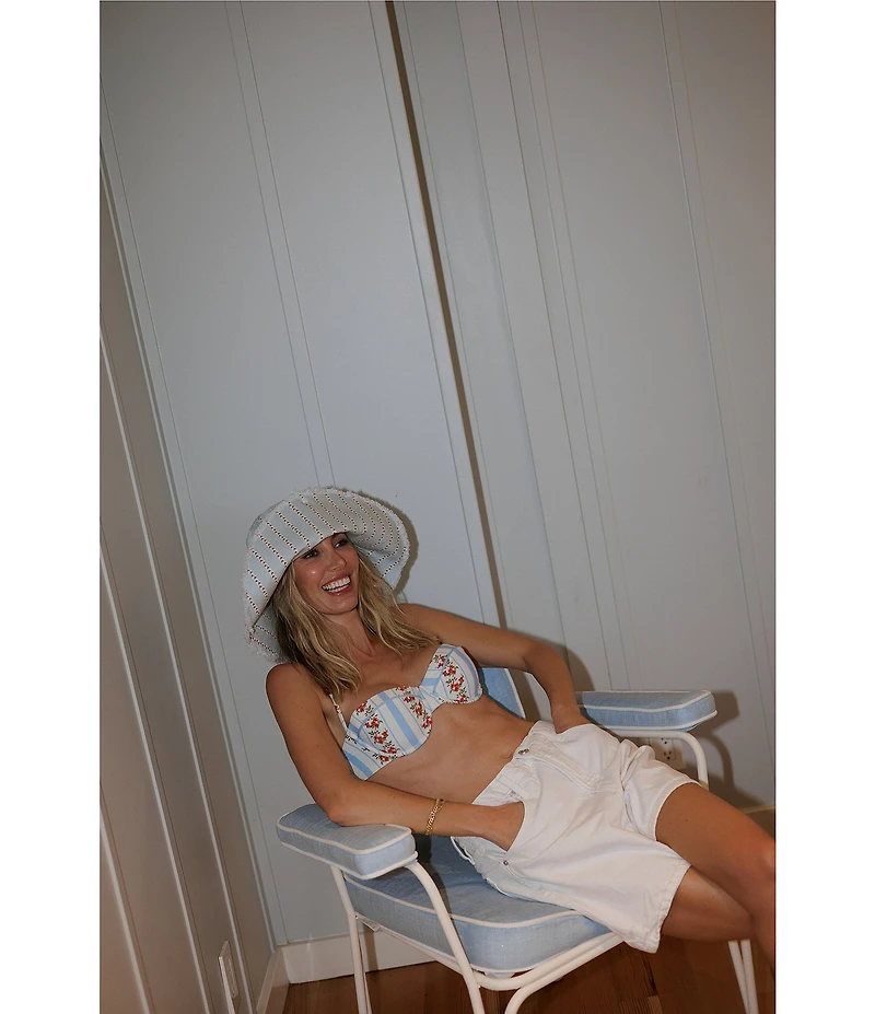 Gianni Bini x Cyd Morris The Leo Stripe Print Front Snap Brim Floppy Linen Hat