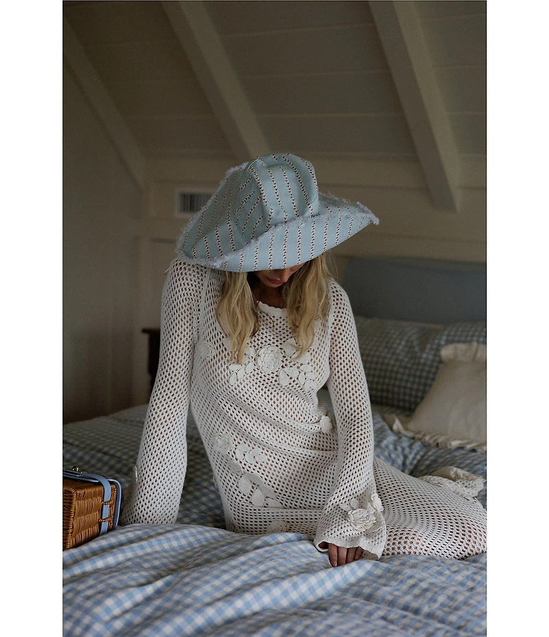 Gianni Bini x Cyd Morris The Leo Stripe Print Front Snap Brim Floppy Linen Hat