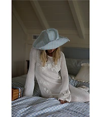 Gianni Bini x Cyd Morris The Leo Stripe Print Front Snap Brim Floppy Linen Hat