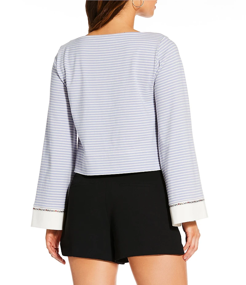 Gianni Bini x Cyd Morris The Lulu Stripe Print Boat Neck Long Sleeve Box Top