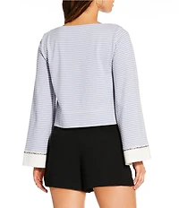 Gianni Bini x Cyd Morris The Lulu Stripe Print Boat Neck Long Sleeve Box Top