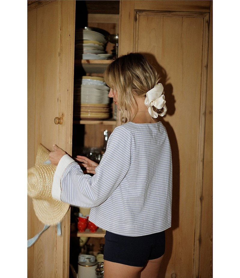 Gianni Bini x Cyd Morris The Lulu Stripe Print Boat Neck Long Sleeve Box Top