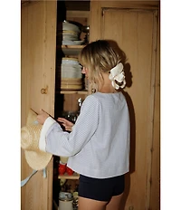 Gianni Bini x Cyd Morris The Lulu Stripe Print Boat Neck Long Sleeve Box Top