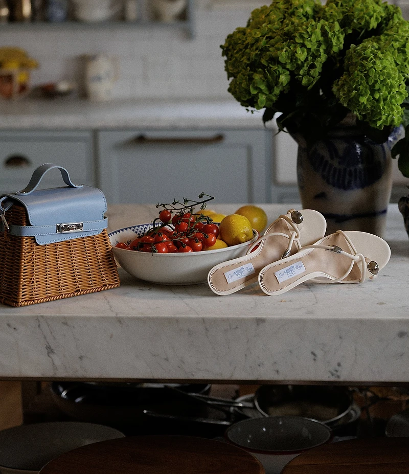 Gianni Bini x Cyd Morris The Miramar Leather Ornamented Toe Loop Sandals