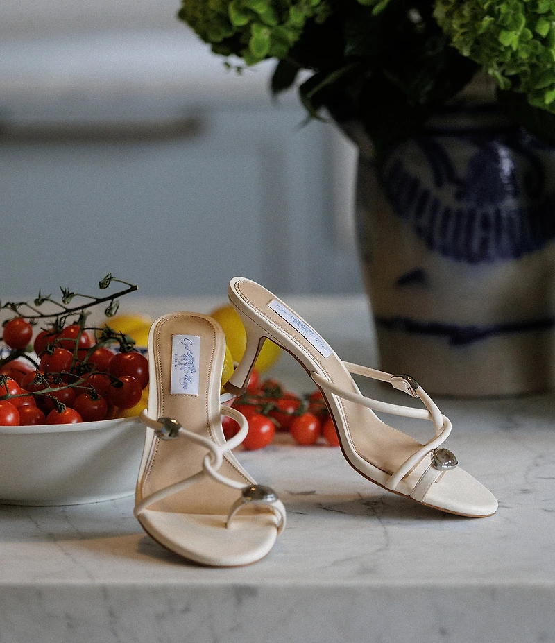 Gianni Bini x Cyd Morris The Miramar Leather Ornamented Toe Loop Sandals