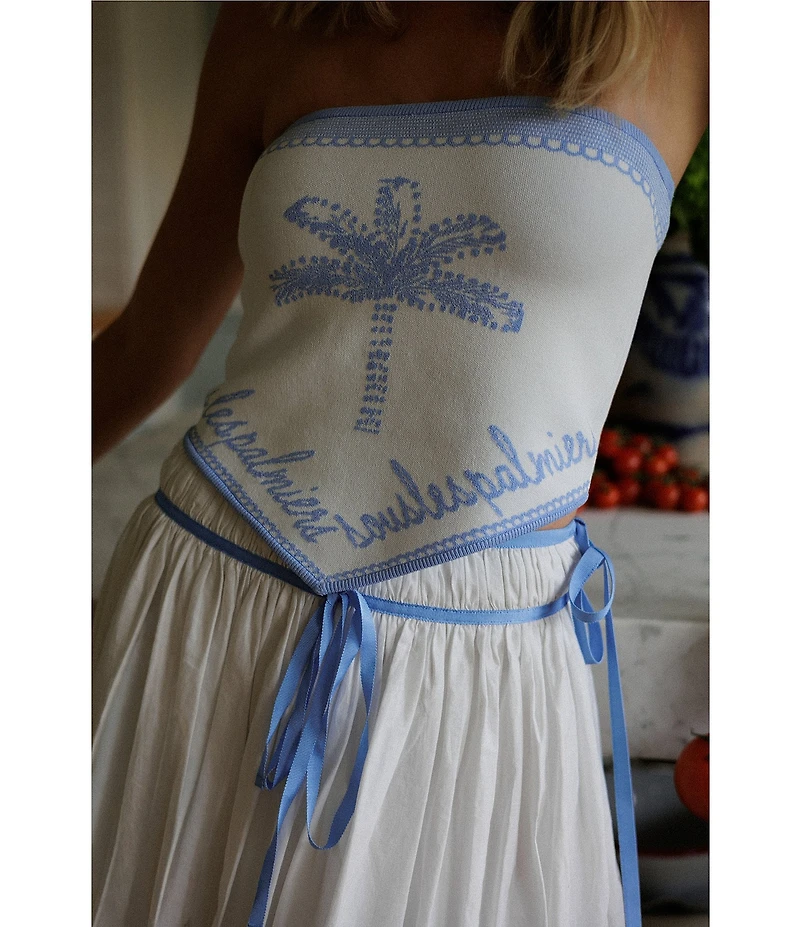 Gianni Bini x Cyd Morris The Paige Palm Tree Strapless Scarf Top