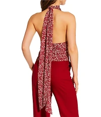 Gianni Bini x Cyd Morris The Van V Neck Sleeveless Crinkle Halter Top