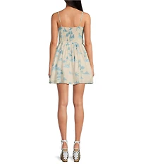 Gianni Bini x DANNIJO Kona Linen Blend Sweetheart Neckline Fit and Flare Palm Print Mini Dress