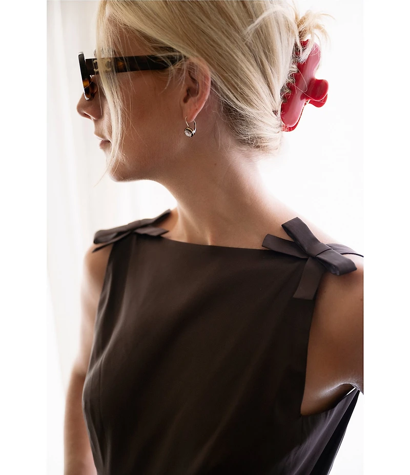 Gianni Bini x Lilly Sisto Blakely Taffeta Boat Neck Bow Detail Sleeveless Scoop Back Mini Dress