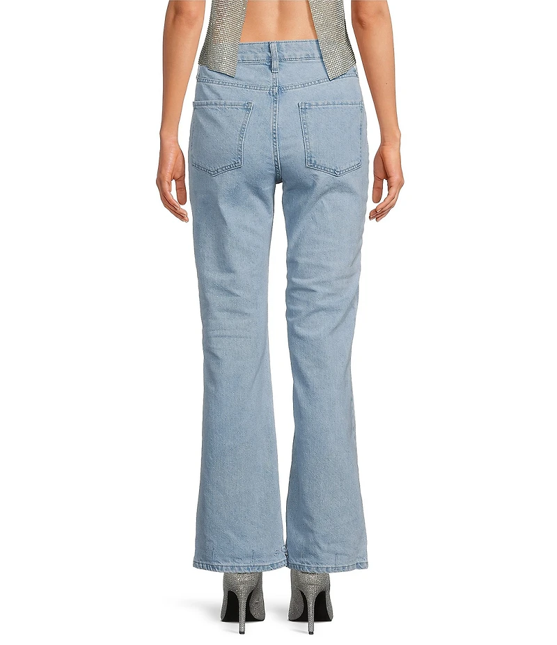 Gianni Bini x Nastia Liukin Anna Denim Straight Leg Feather Detail Jeans
