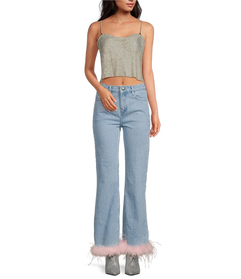 Gianni Bini x Nastia Liukin Anna Denim Straight Leg Feather Detail Jeans