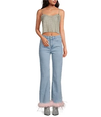 Gianni Bini x Nastia Liukin Anna Denim Straight Leg Feather Detail Jeans