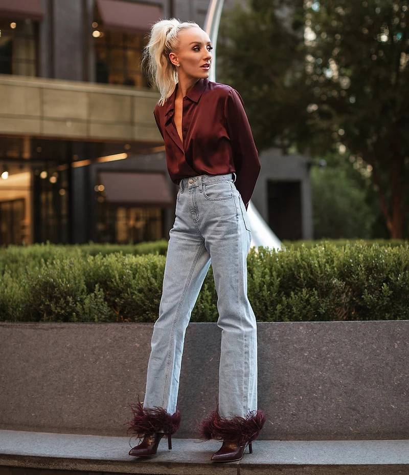 Gianni Bini x Nastia Liukin Anna Denim Straight Leg Feather Detail Jeans