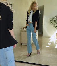 Gianni Bini x Nastia Liukin Anna Denim Straight Leg Feather Detail Jeans