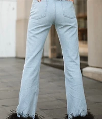 Gianni Bini x Nastia Liukin Anna Denim Straight Leg Feather Detail Jeans