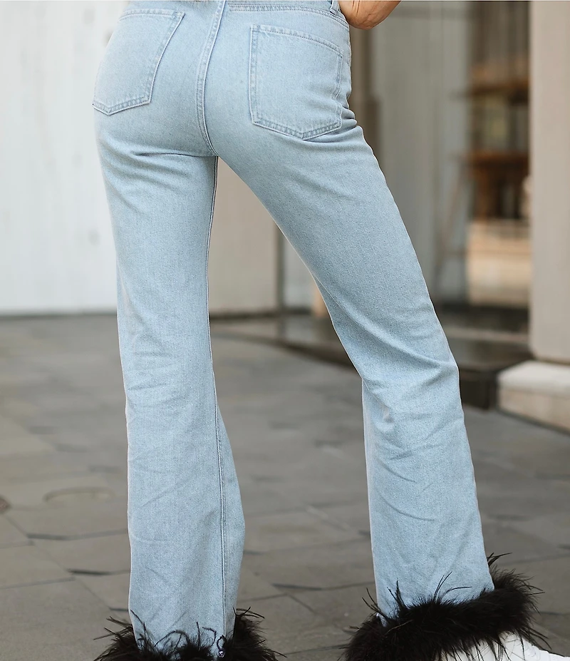 Gianni Bini x Nastia Liukin Anna Denim Straight Leg Feather Detail Jeans
