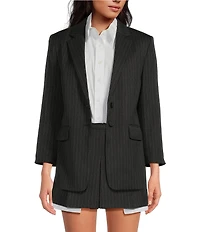 Gianni Bini x Nastia Liukin Val Twill Stripe Long Sleeve Feather Trim Blazer