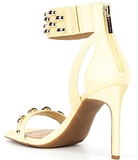 Gianni Bini x Shea Leigh Mills Carter Satin Hardware Detail Ankle Wrap Dress Sandals