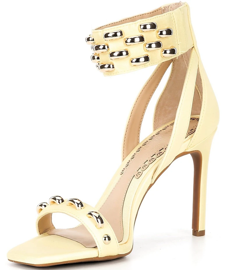 Gianni Bini x Shea Leigh Mills Carter Satin Hardware Detail Ankle Wrap Dress Sandals