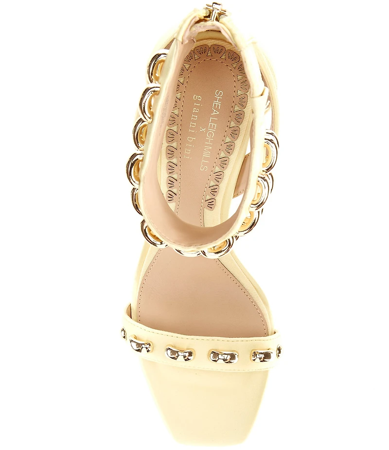Gianni Bini x Shea Leigh Mills Carter Satin Hardware Detail Ankle Wrap Dress Sandals