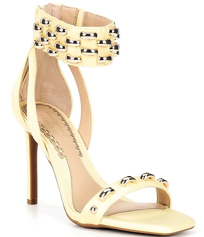 Gianni Bini x Shea Leigh Mills Carter Satin Hardware Detail Ankle Wrap Dress Sandals