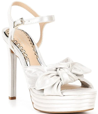 Gianni Bini x Shea Leigh Mills Darling Metallic Knotted Bow Detail Platform Dress Sandals