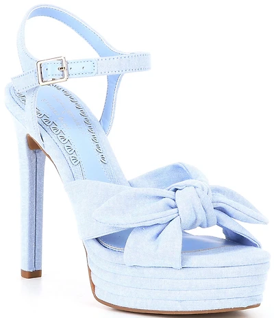 Gianni Bini x Shea Leigh Mills Darling Knotted Bow Detail Linen Platform Dress Sandals