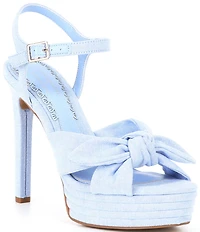 Gianni Bini x Shea Leigh Mills Darling Knotted Bow Detail Linen Platform Dress Sandals