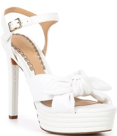 Gianni Bini x Shea Leigh Mills Darling Knotted Bow Detail Linen Platform Dress Sandals
