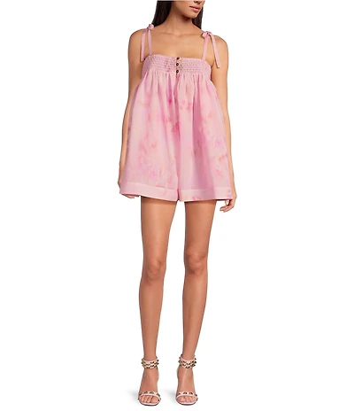 Gianni Bini x Shea Leigh Mills Leighton James Printed Satin Baby Doll Mini Romper