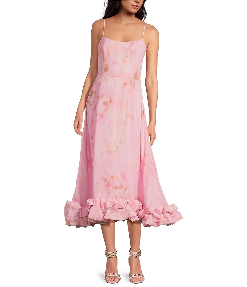 Gianni Bini x Shea Leigh Mills Shea Leigh Sway Blur Print Scoop Neck Crepe A-Line Maxi Dress