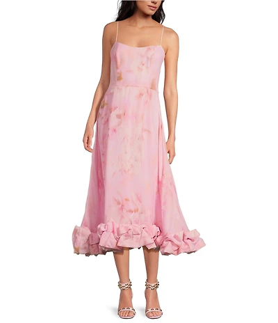 Gianni Bini x Shea Leigh Mills Shea Leigh Sway Blur Print Scoop Neck Crepe A-Line Maxi Dress