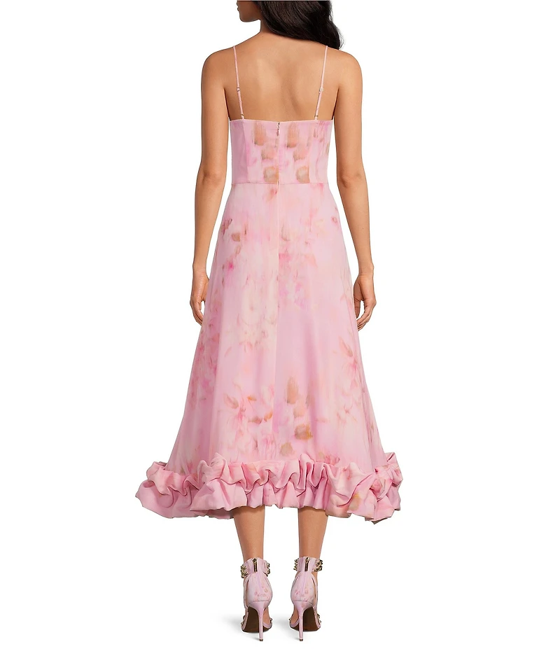 Gianni Bini x Shea Leigh Mills Shea Leigh Sway Blur Print Scoop Neck Crepe A-Line Maxi Dress