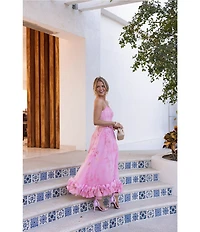 Gianni Bini x Shea Leigh Mills Shea Leigh Sway Blur Print Scoop Neck Crepe A-Line Maxi Dress