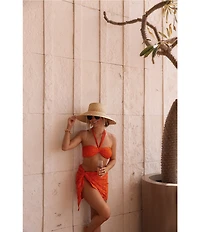 Gianni Bini x Shea Leigh Mills Spritz Lace Textured Tie Front Bandeau Swim Top