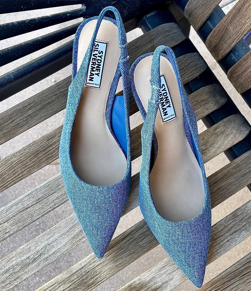 Gianni Bini x Sydney Silverman Christina Denim Pointed Toe Slingback Pumps