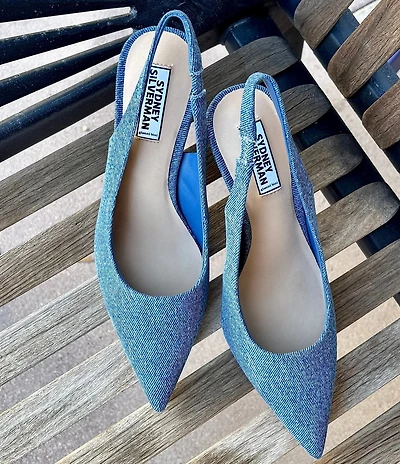 Gianni Bini x Sydney Silverman Christina Denim Pointed Toe Slingback Pumps