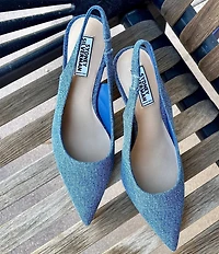 Gianni Bini x Sydney Silverman Christina Denim Pointed Toe Slingback Pumps